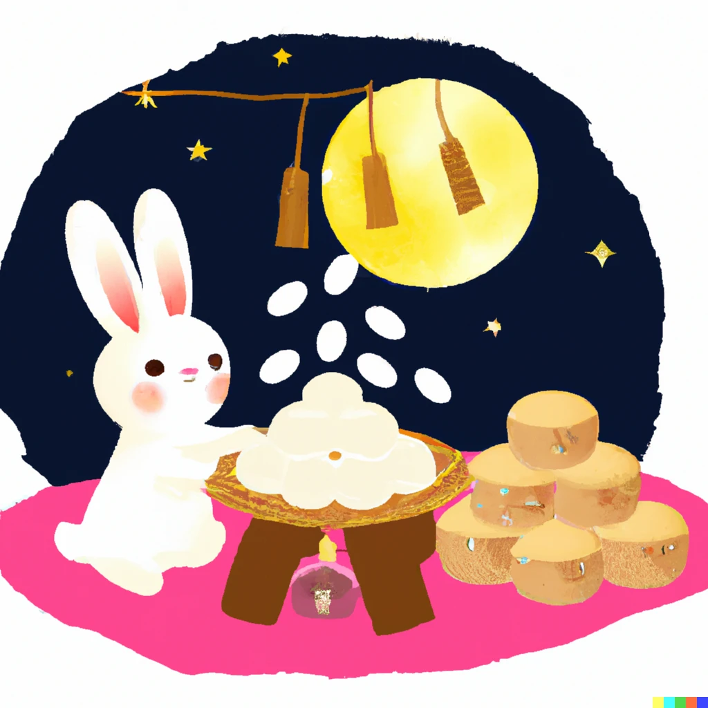 Prompt: Rabbit making rice cakes in the moon