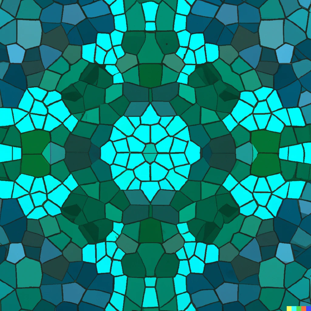 Prompt: a Cloisonné style of a metallic teal green blue polygonal pattern