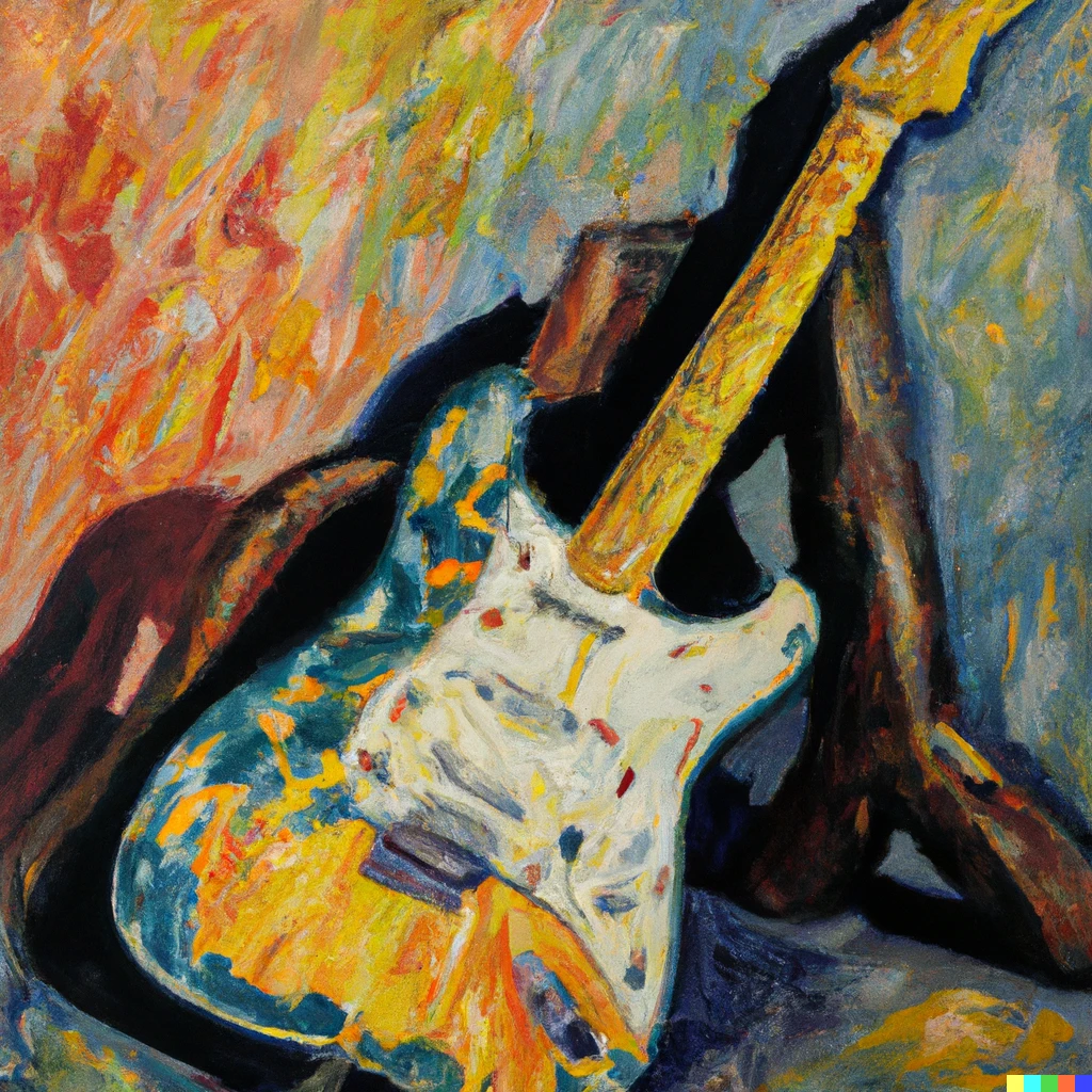 Prompt: Fender Stratocaster, Paul Cezanne painting, 1894