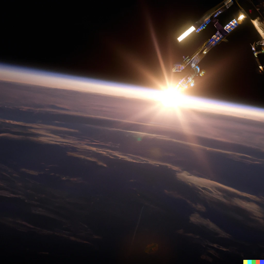 Prompt: epic sunrise over eatrth  as seen from the international space station, digital art