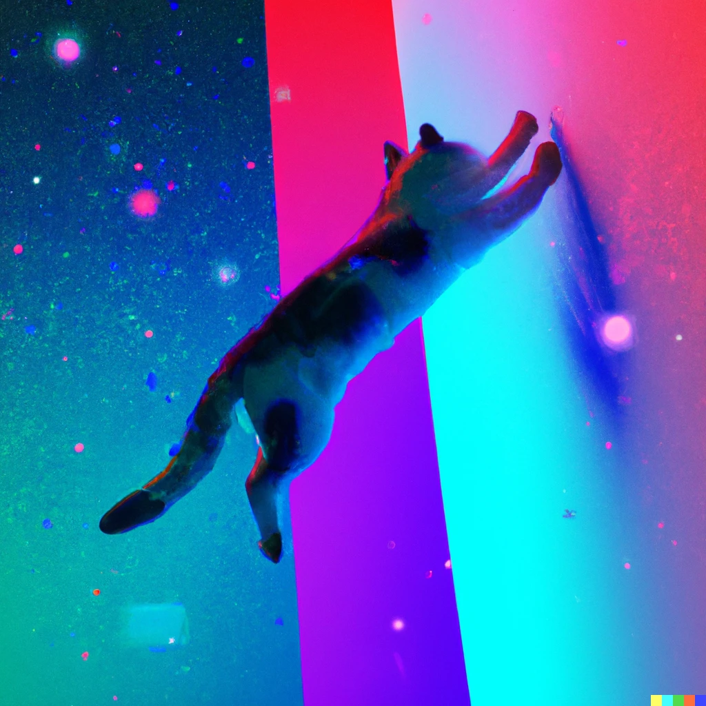 Prompt: A cat jumping through colorful space, vaporwave