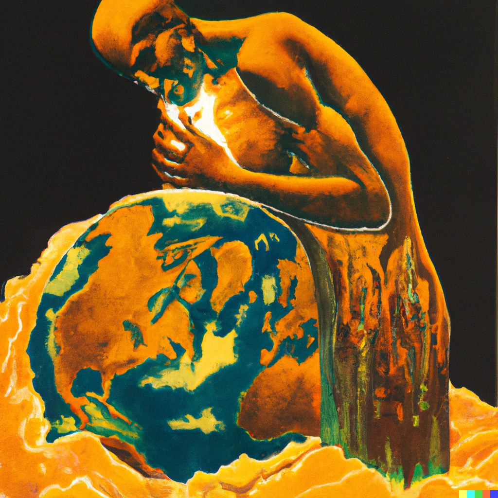Prompt: Human and the warming planet by Frantisek Kupka.