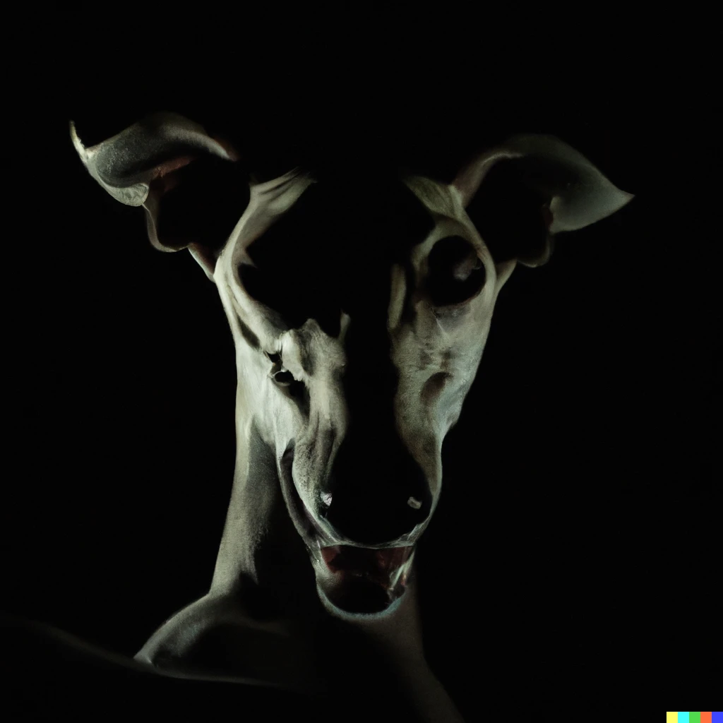 Prompt: 4k photo of Cthullu as a whippet, ominous dark cosmic horror background