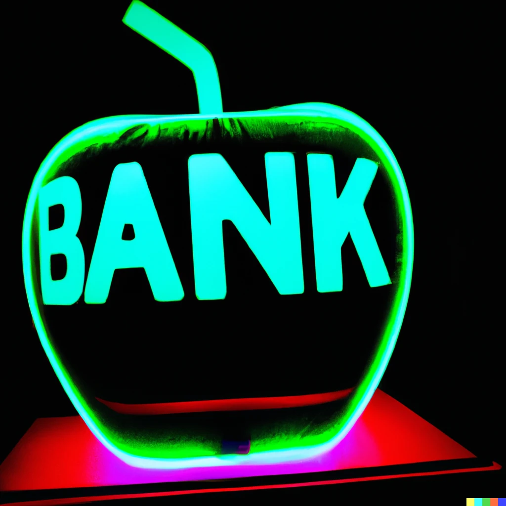 Prompt: the apple bank in neon