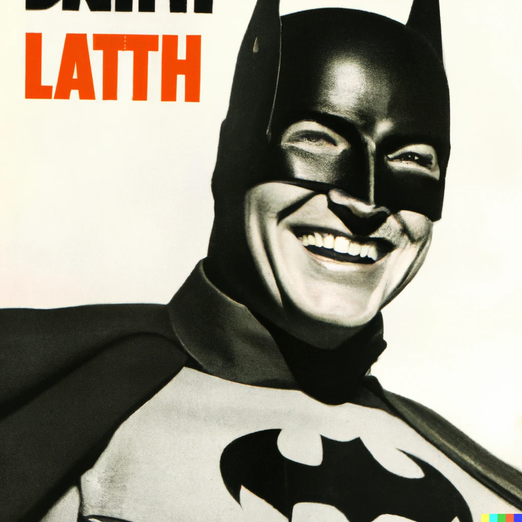 Prompt: A 1940s Life Magazine photo  cover of Batman smiling 