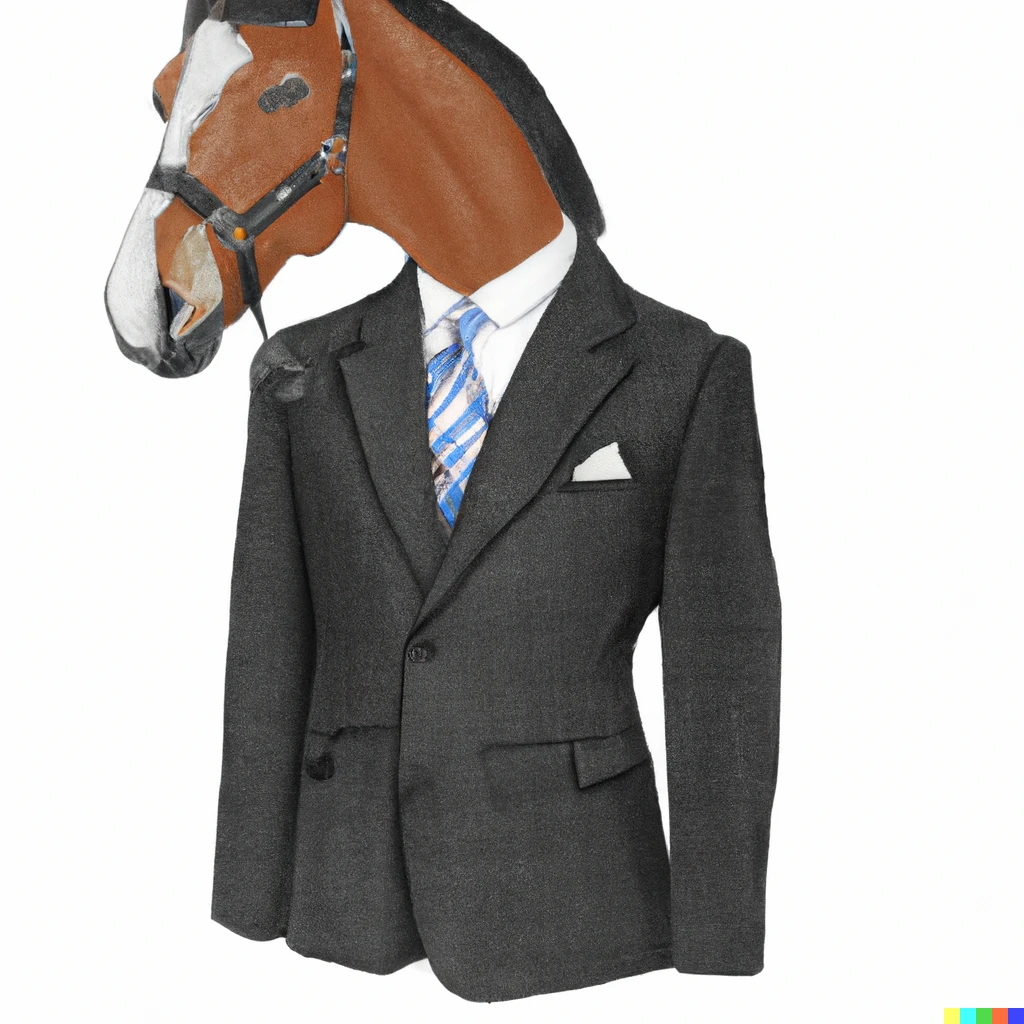 horse in a tailored suit