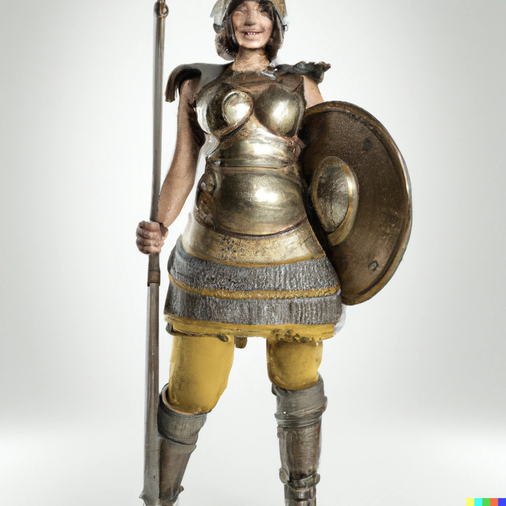 Photograph of photograph of full body of beautiful hazel eyed Persian Sassanid warrior woman, in body armor,