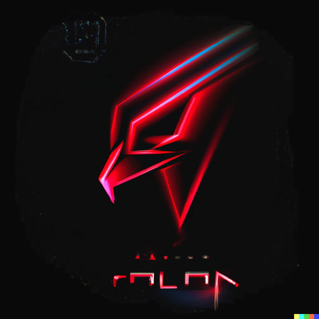 Prompt: minimalist geometric falcon head in vibrant red black and white with asus rog logo estetic