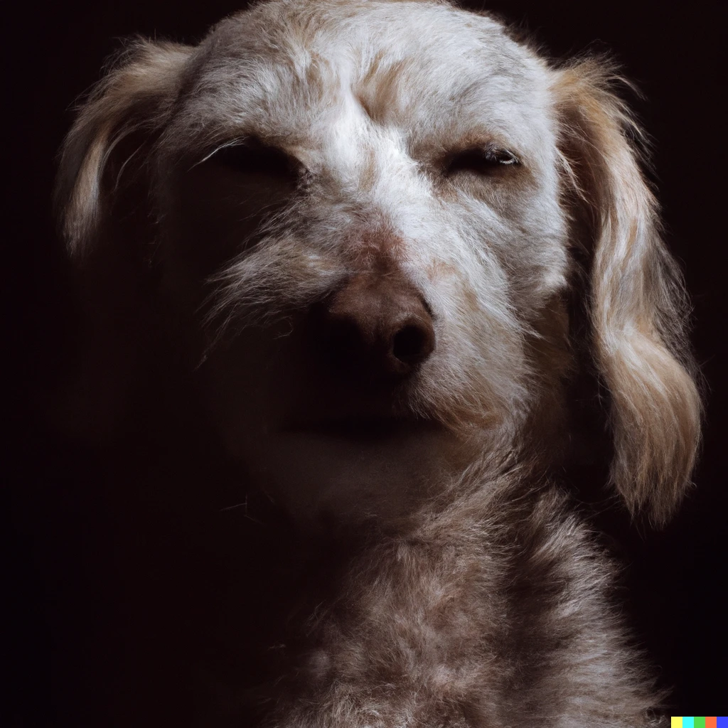 Prompt: portrait of a white dog rembrand style