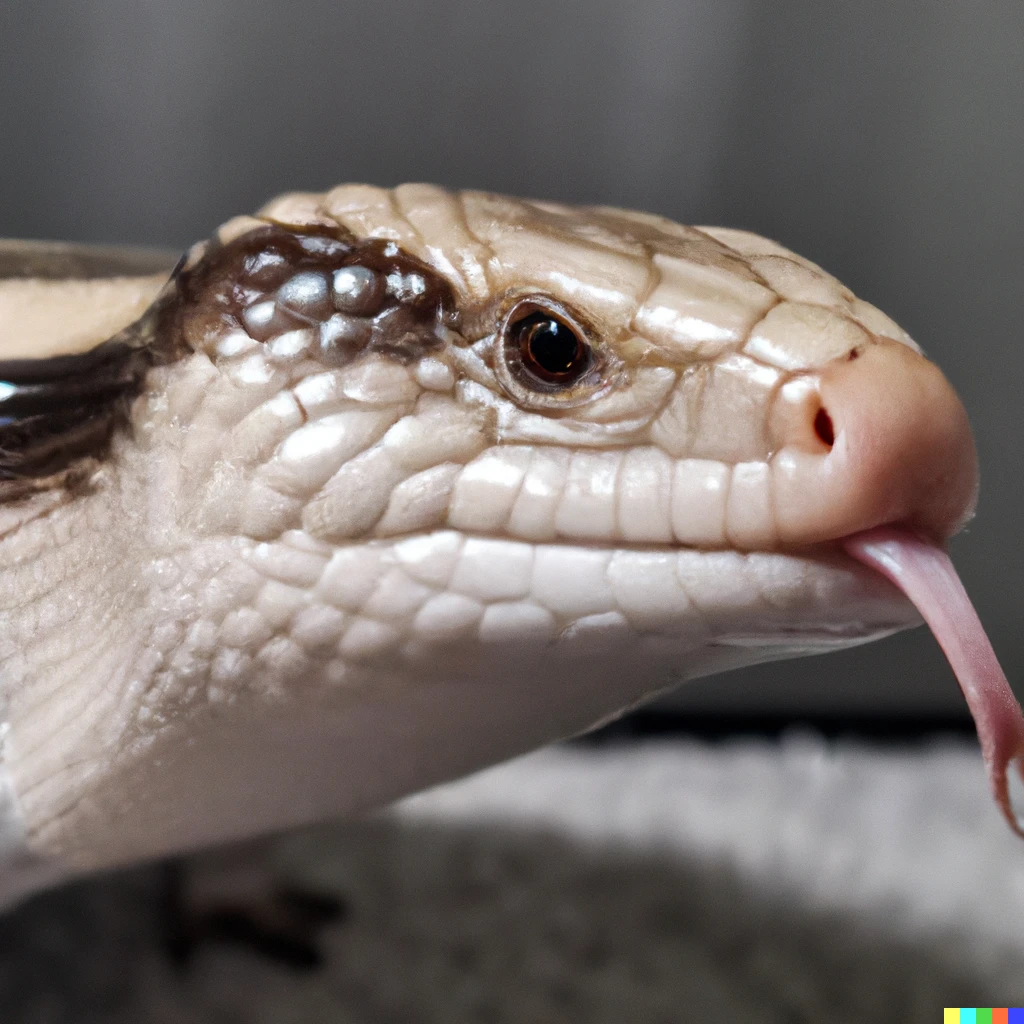 Prompt: A blue-tongue skink named Alma.