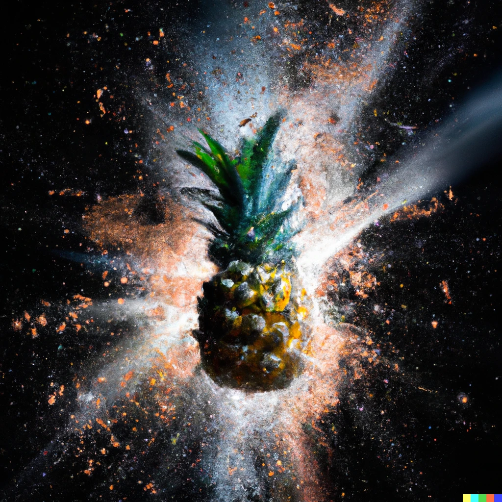 Prompt: A pineaple explosion in a space background