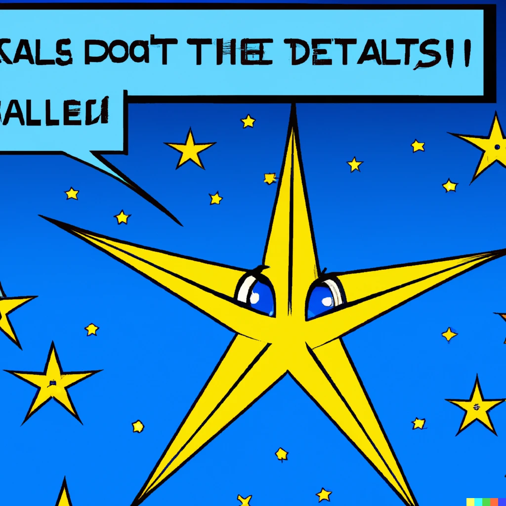 Prompt: A comic book page showing DALL-E saying that the stars are beautiful 