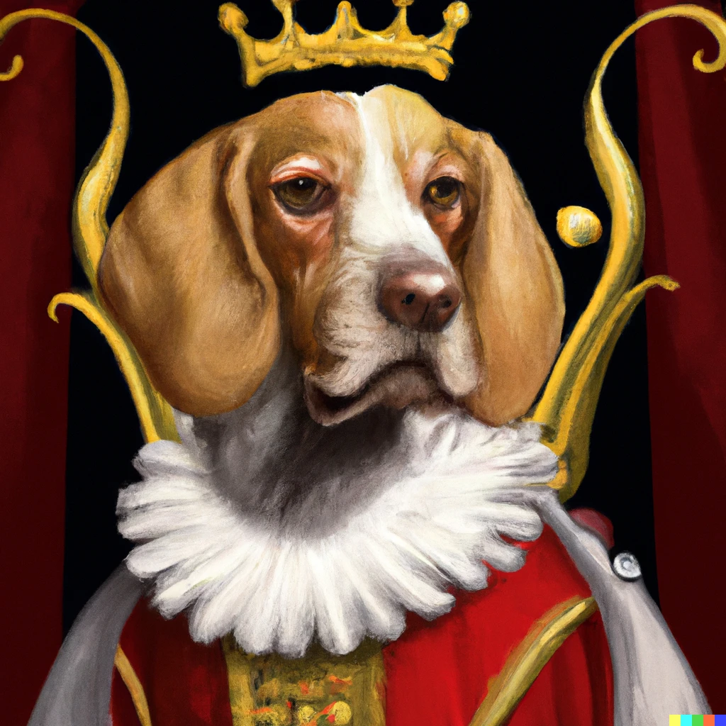 Prompt: A medieval portrait of a dog as a king