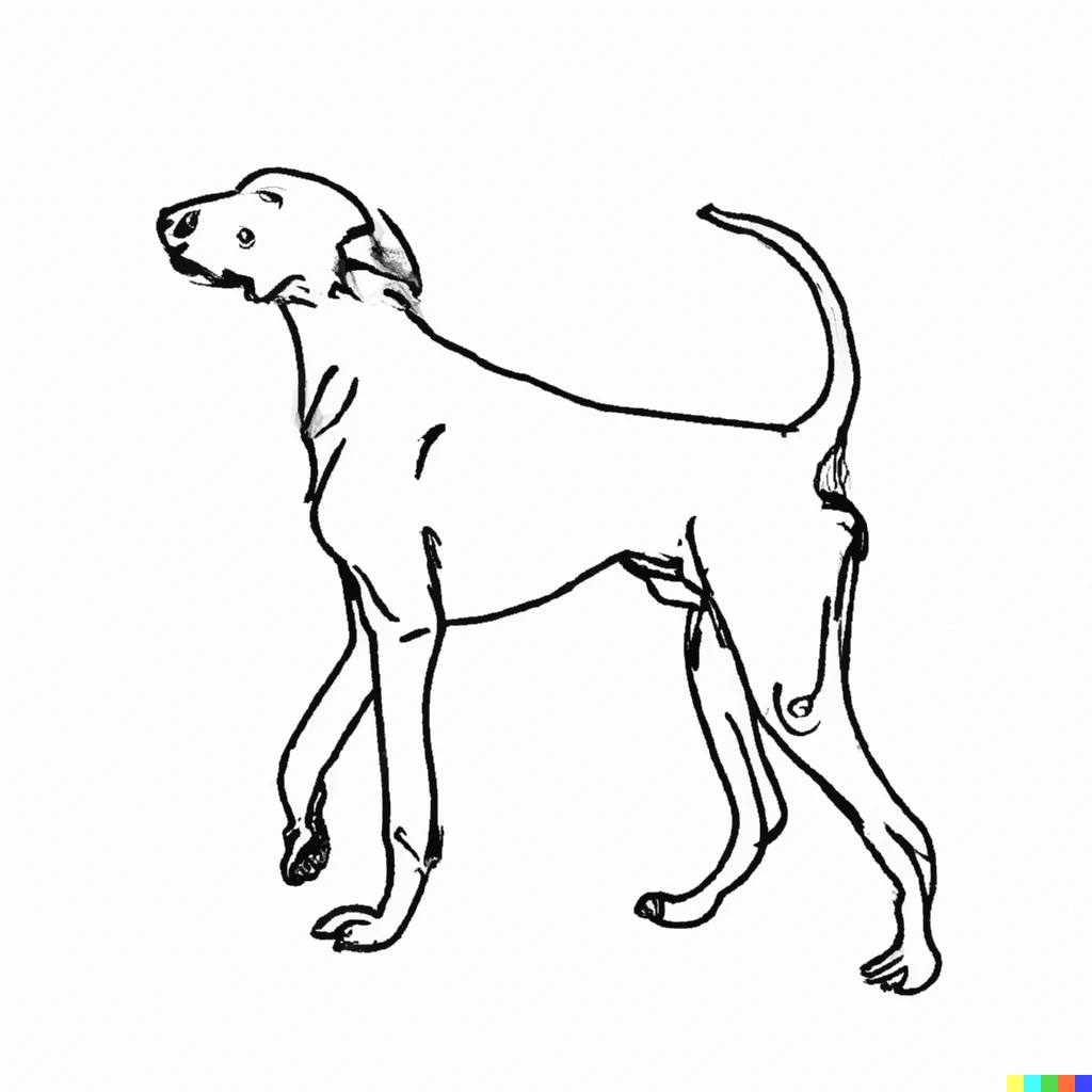Prompt: A dog with six legs, not four, line drawing