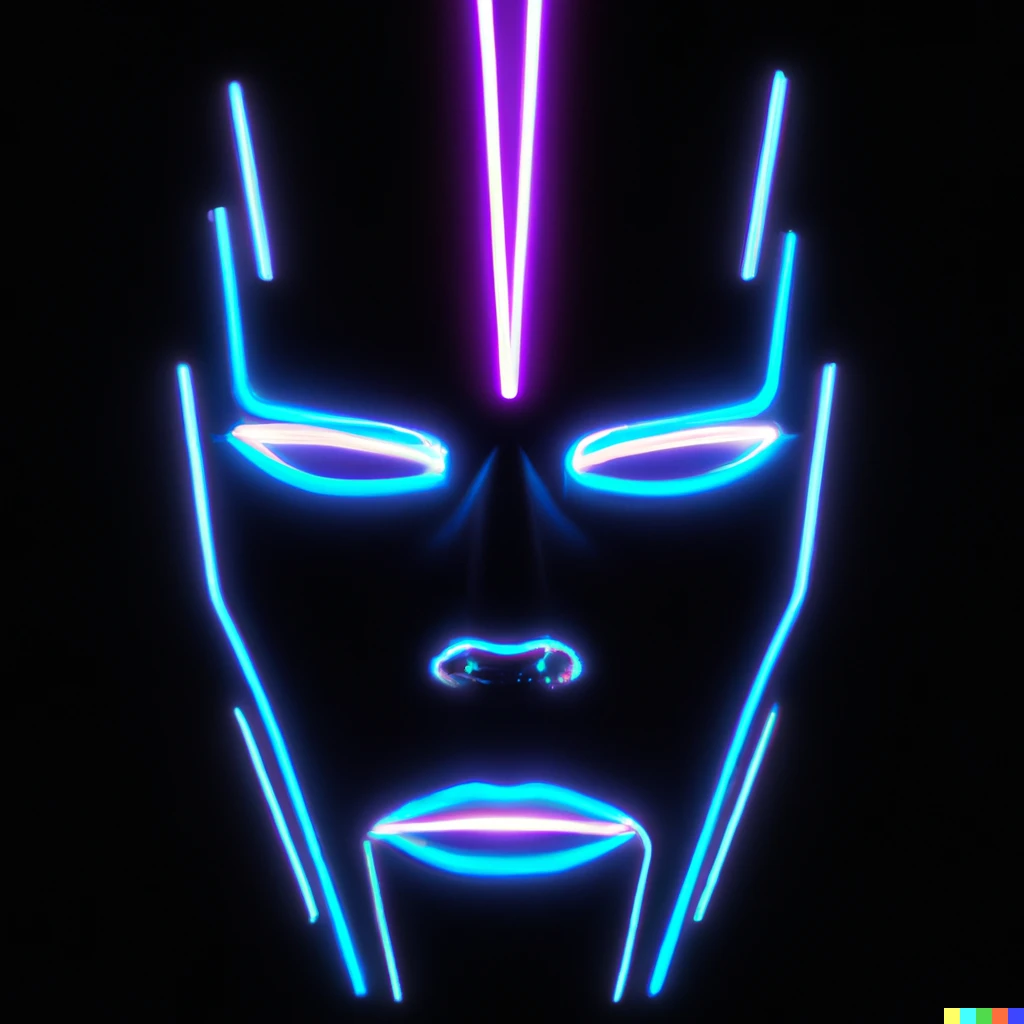 Prompt: a futuristic neon lit humanoid face