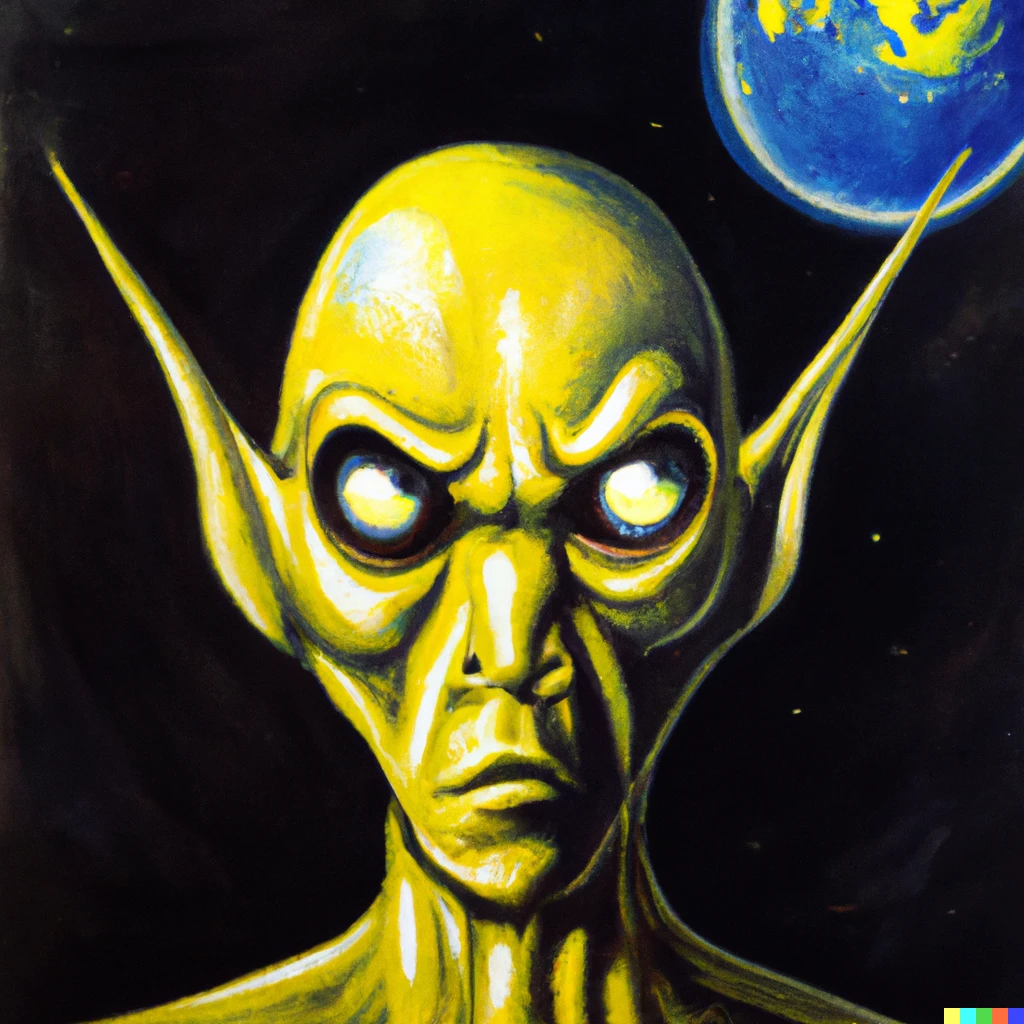 Prompt: A portrait painting of the alien overlord given governorship over the planet formerly known as "Earth" 