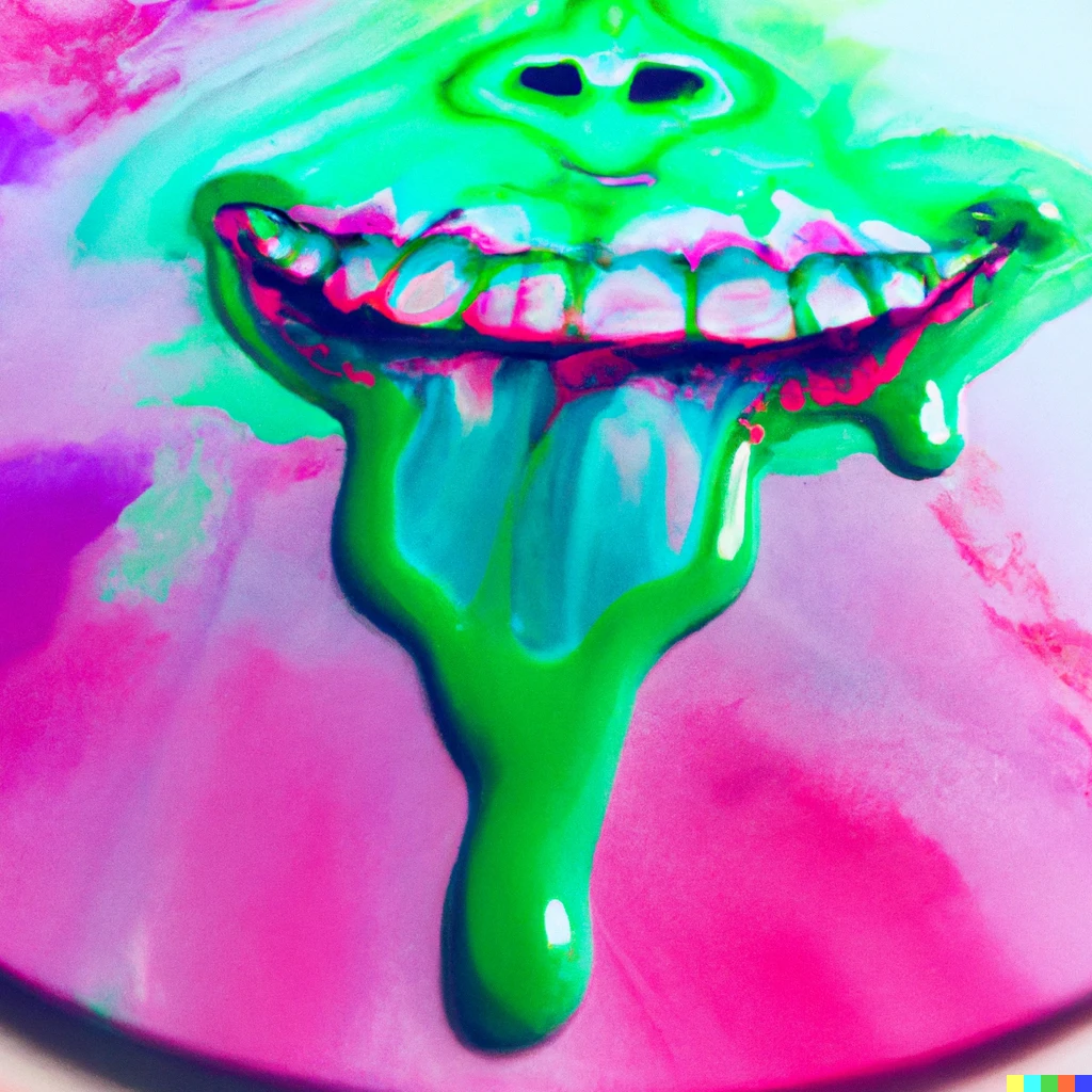 Prompt: The craziest smile you ever did see, in vibrant shades of acrylic.