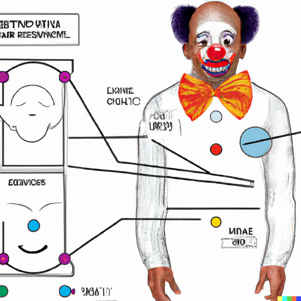 Prompt: Technical diagram of a sad clown