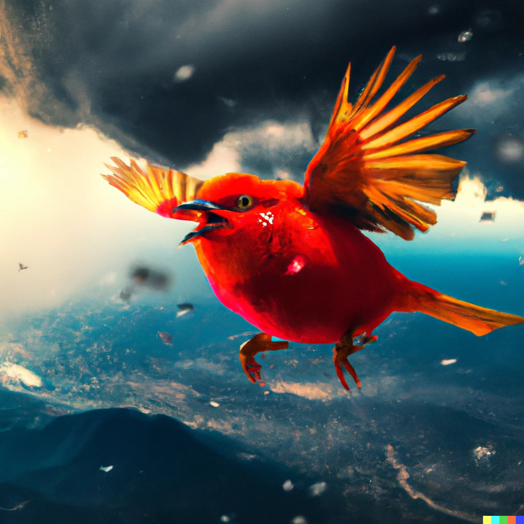 Prompt: angry birds red bird flying from Europe to Africa, digital art