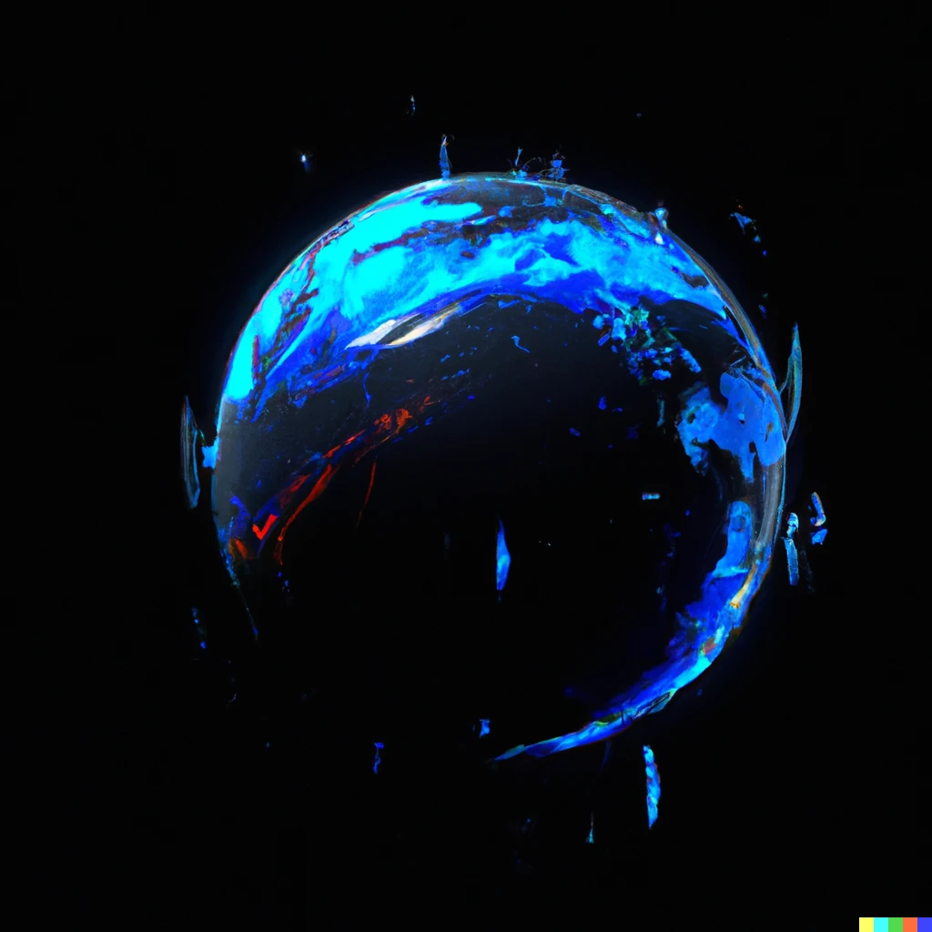 Prompt: a blue planet with neon blue dripping downward, on a black background, digital art