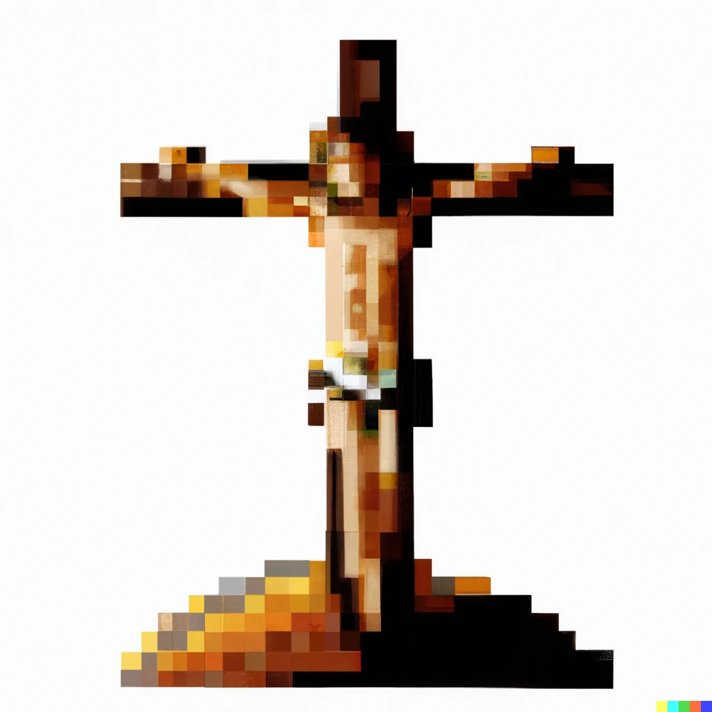 Prompt: crucifixion on pixel art oil painting 