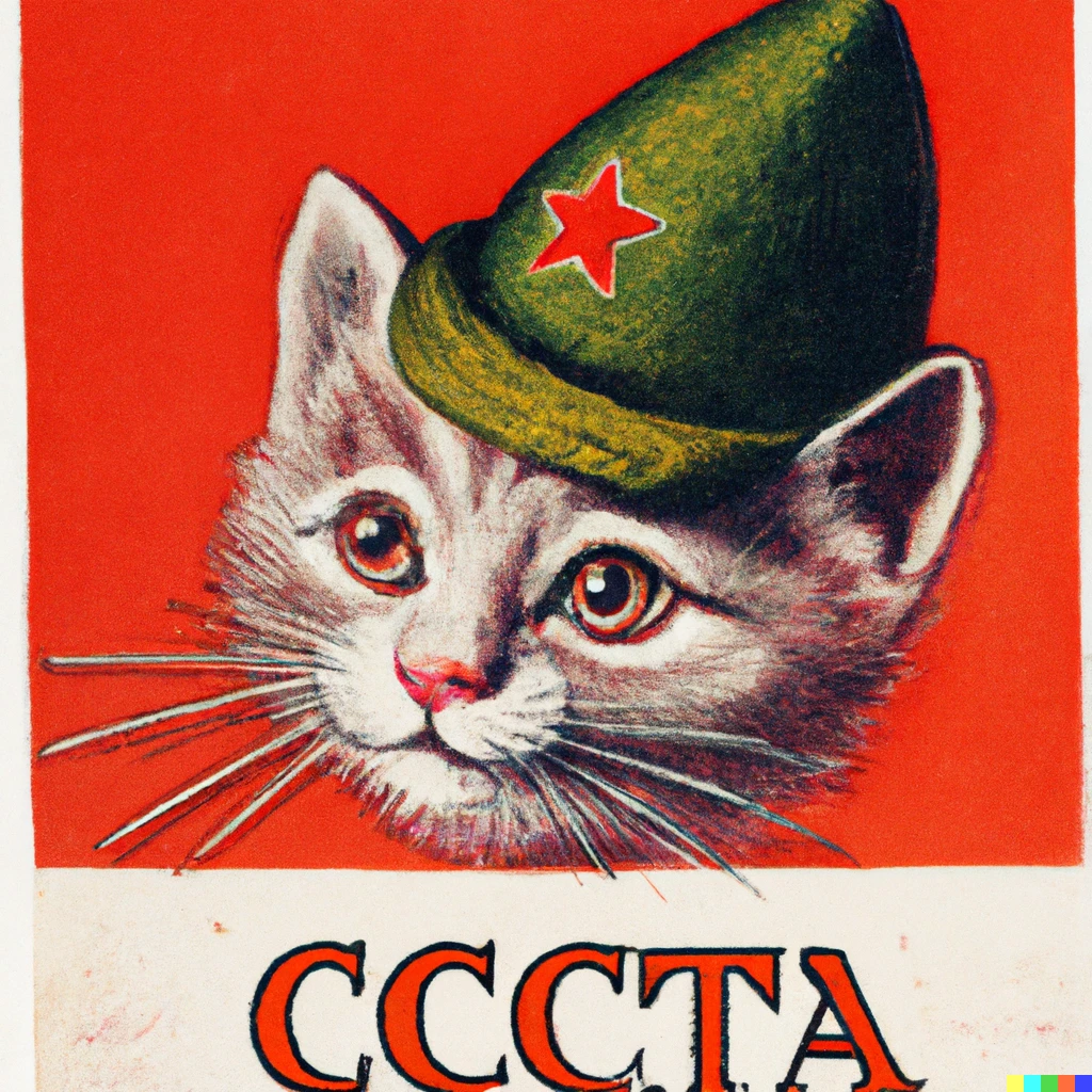 Prompt: Soviet era poster of a cat with a hat