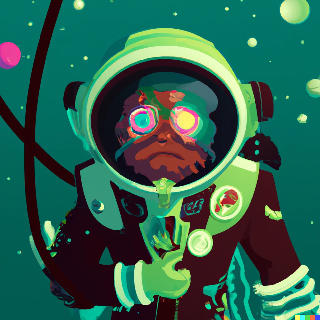 Prompt: A pirate zombie in a spacesuit in space.