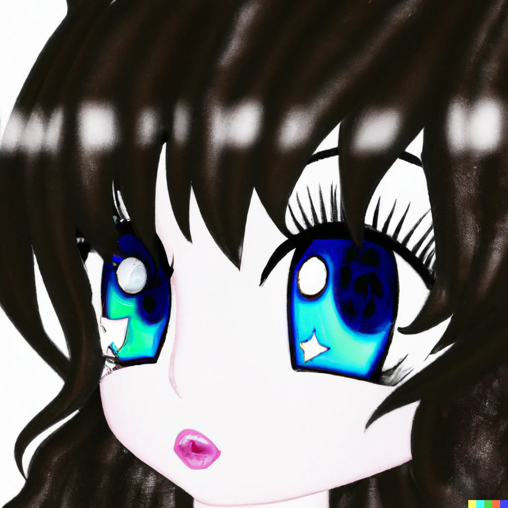 Prompt: Anime doll with big blue eyes and long brown hair.