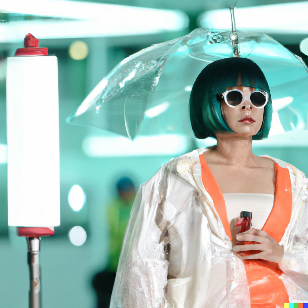 Prompt: High-quality film still of a stylish asian woman in the Willy Wonka pandemic; Patients infected by the Oompa Loompa respiratory virus are being treated. Long shot. Hospital lighting.
