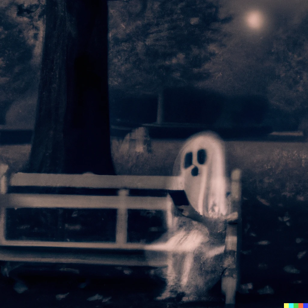 Prompt: an actual ghost of a victorian child playing a gameboy in a park during a full moon digital art