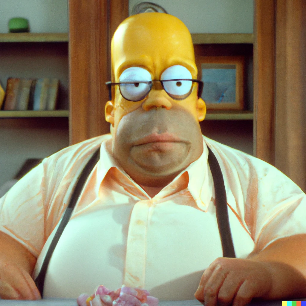 Prompt: a still image of Homer Simpson in The Nutty Professor (1996)