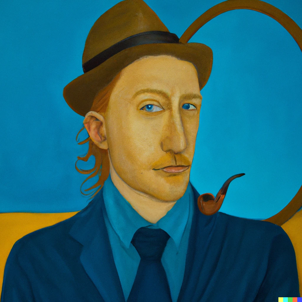 Prompt: An imitation of Van Gogh' self portrait by Rene Margritte