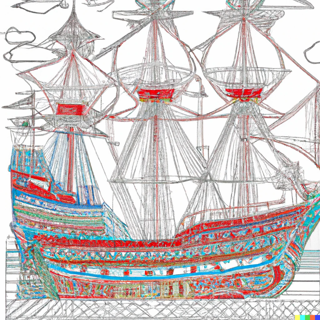 Prompt: adult coloring book cover designabout vintage ships, colorful 