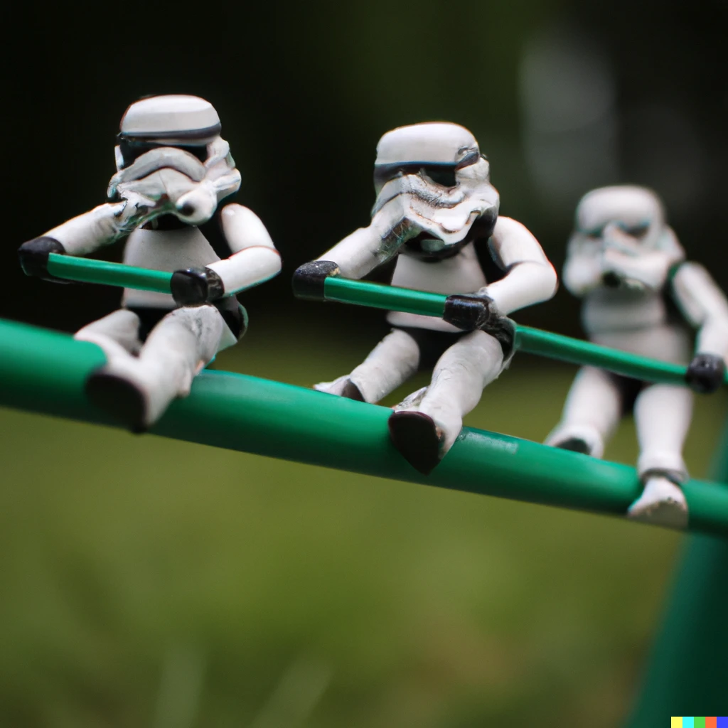 Prompt: Stormtroopers on a seesaw