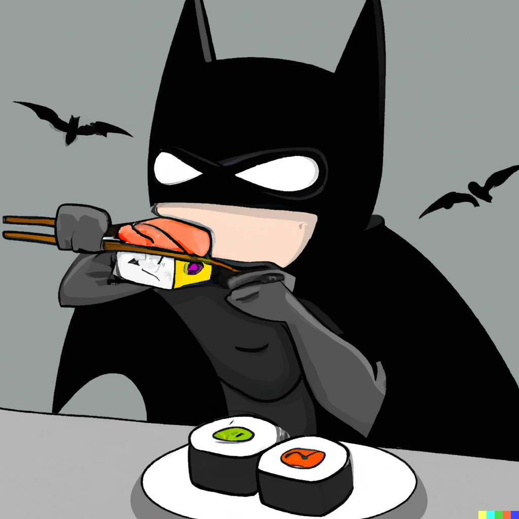 Prompt: batman eats sushi