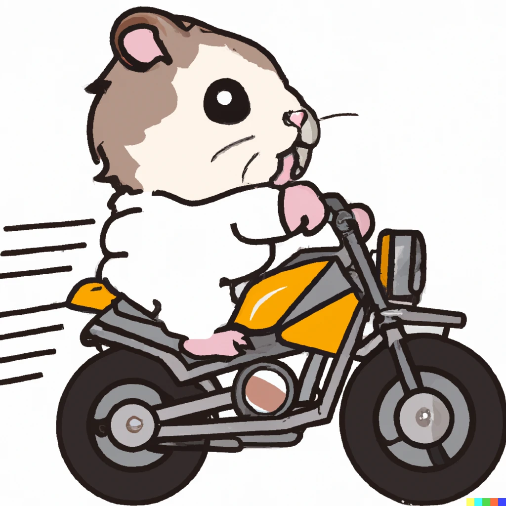 Prompt: A hamster riding a motorbike