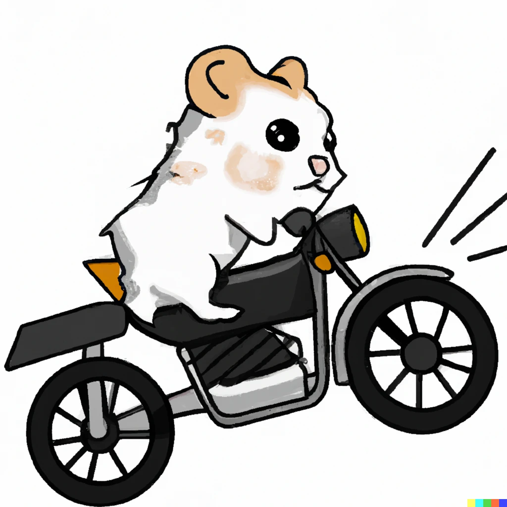 Prompt: A hamster riding a motorbike