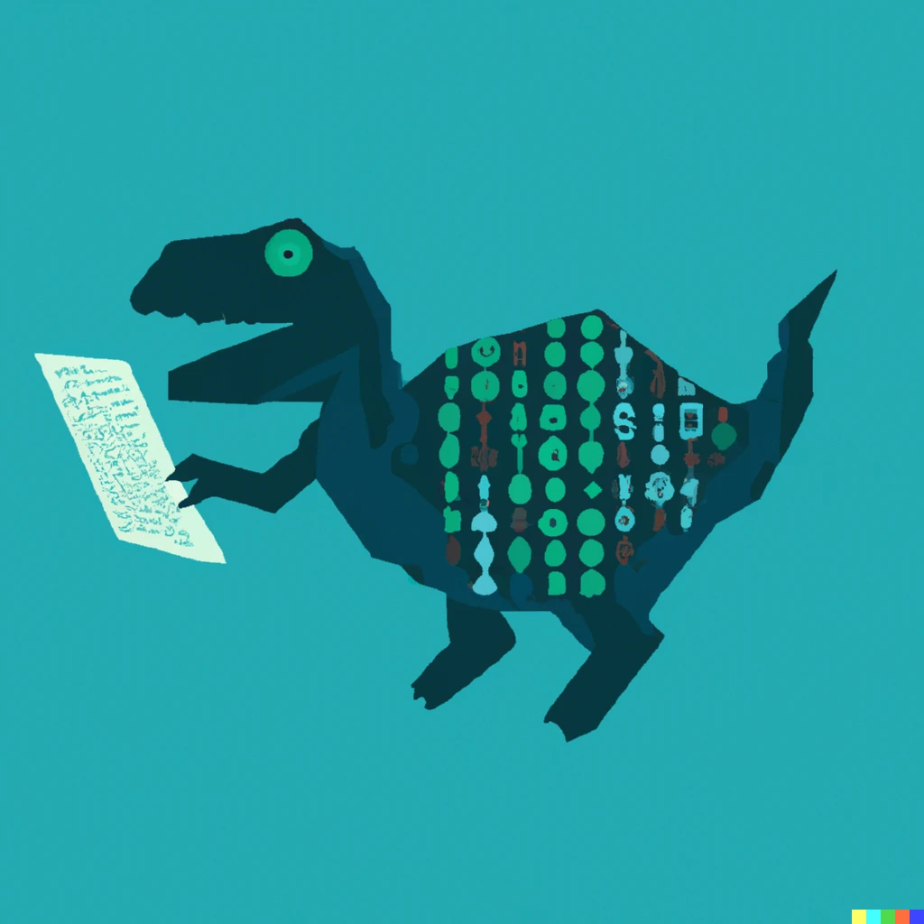 Prompt: A dinosaur programming abstract art