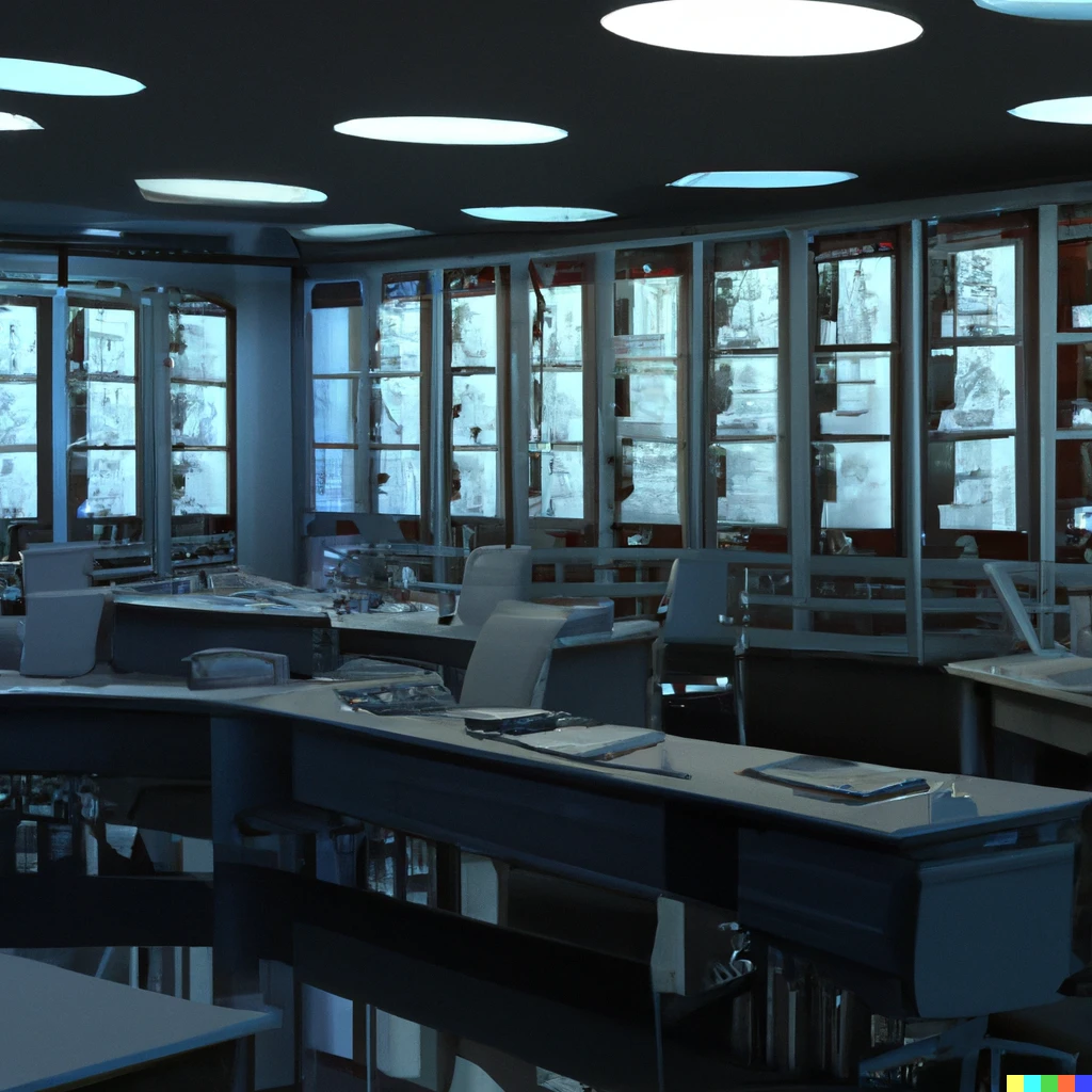 Prompt: A newsroom in 2050, photorealistic style