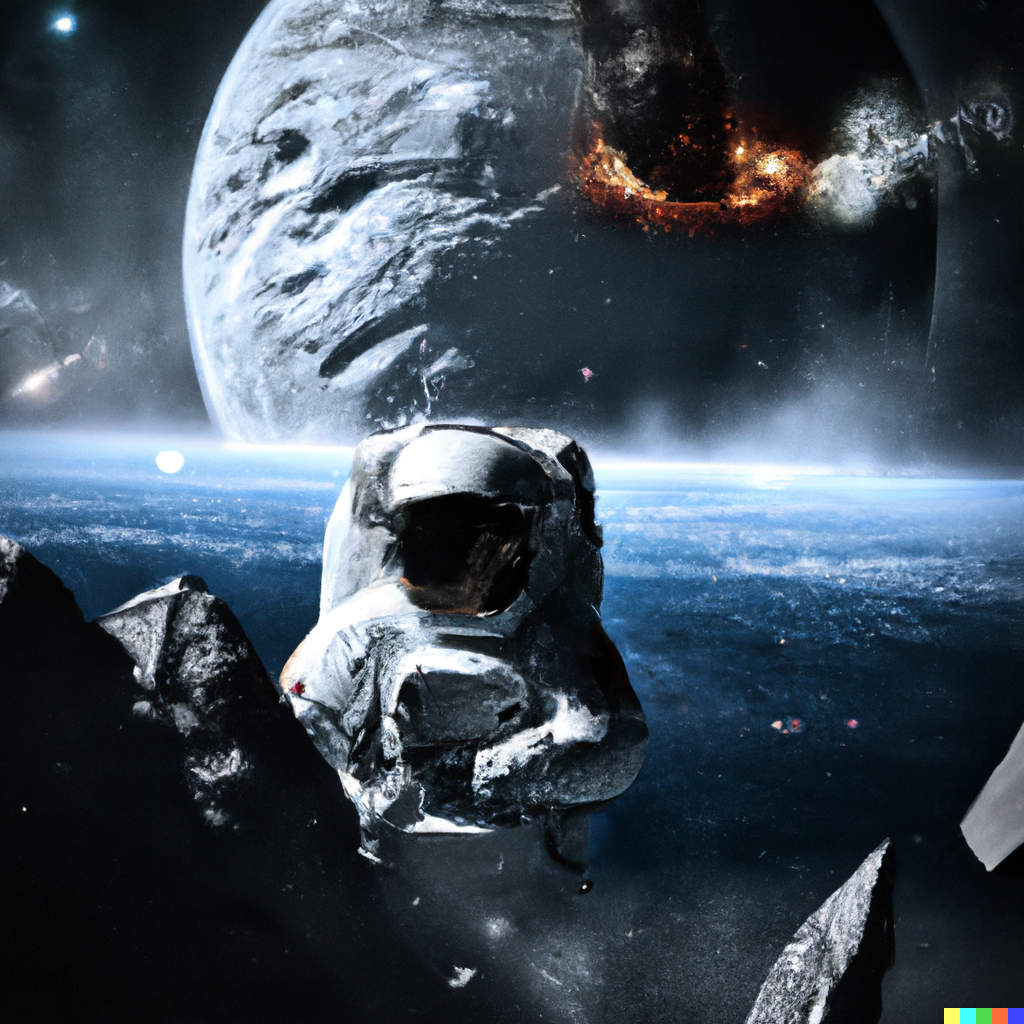 AYUSH × DALL·E | futuristic astronaut on asteroid watching the earth ...