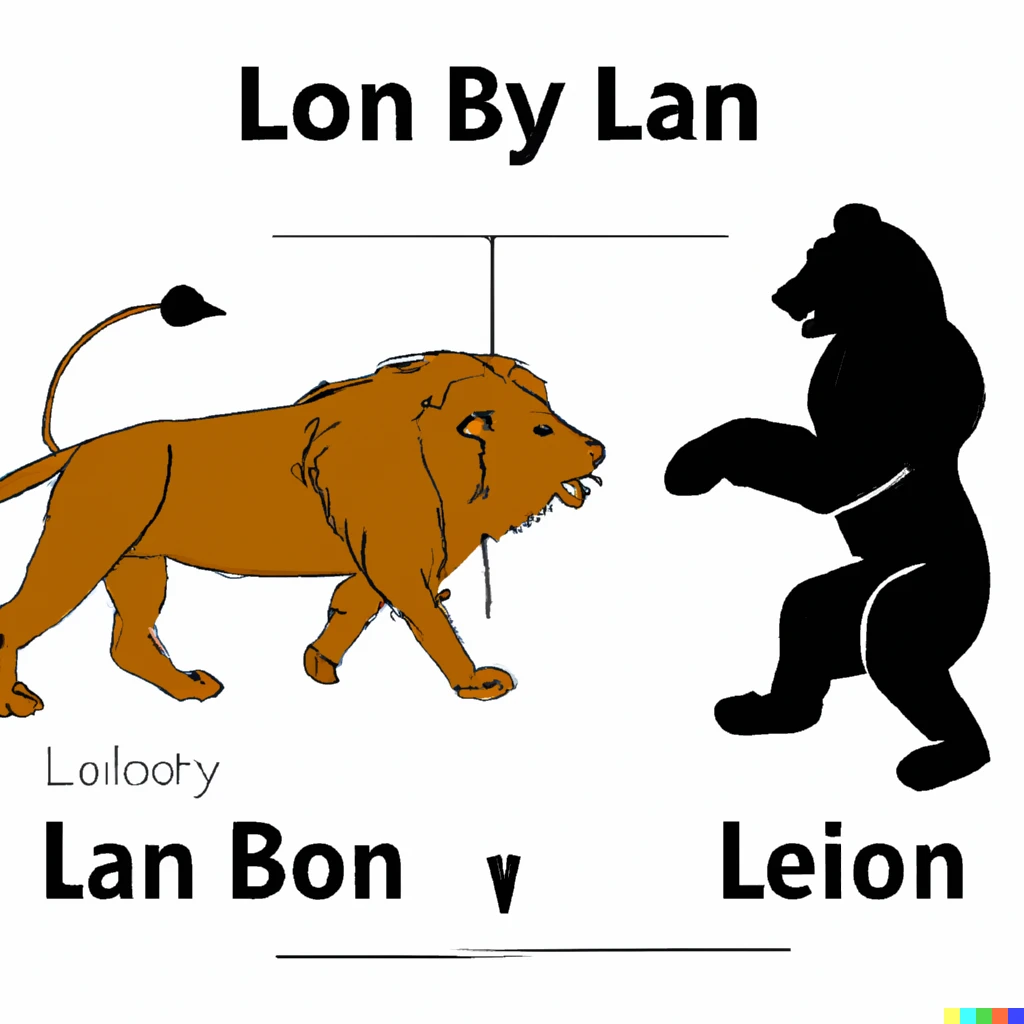 Prompt: Bear vs lion, free-body diagram