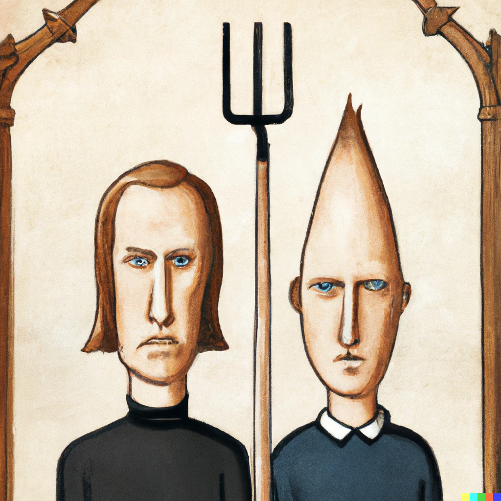 Prompt: beavis and butthead as the american gothic painting