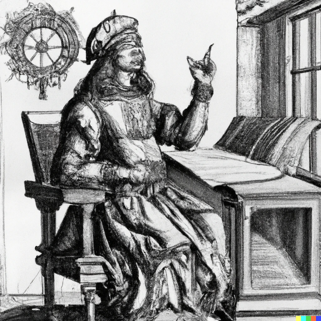 Prompt: Une gravure de Dürer représentant DALL-E attendant un texte de son collaborateur humain préféré 