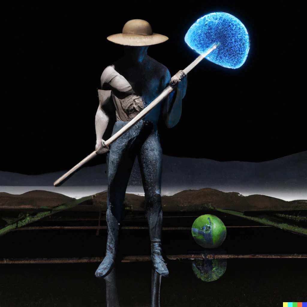 Prompt: A digital  representation of a man working hard to repopulate thé Earth 