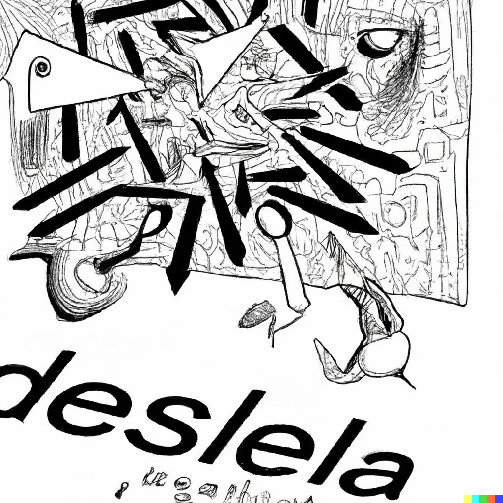 Prompt: A Escher drawing of Dall-E producing images from an human text
