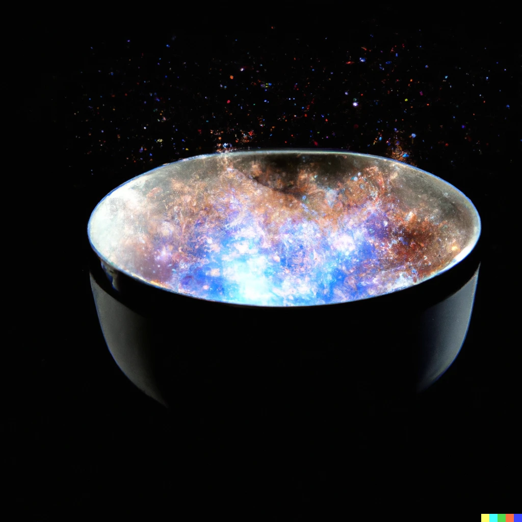 Prompt: Exploding nebula inside a bowl with a black background, photo