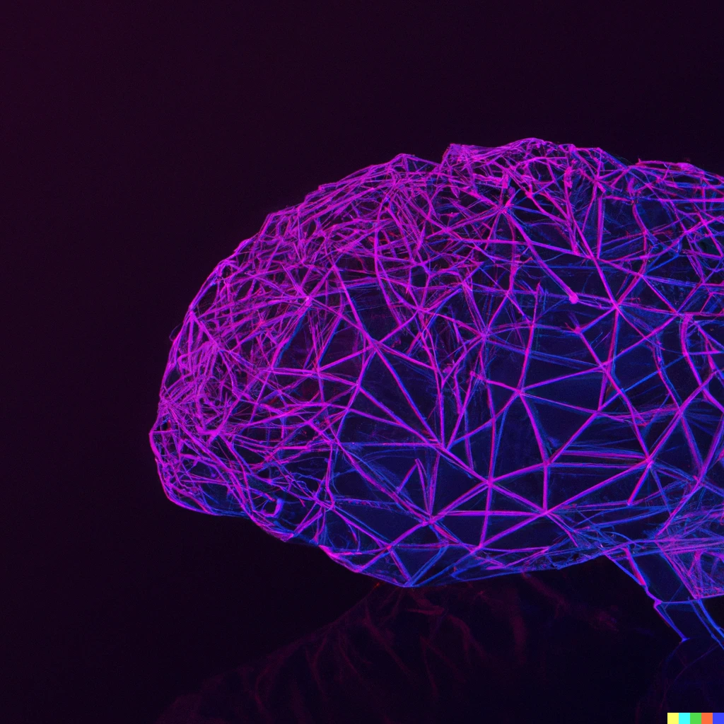 Prompt: 3d render of connected nodes forming a brain with synthwave style as the background