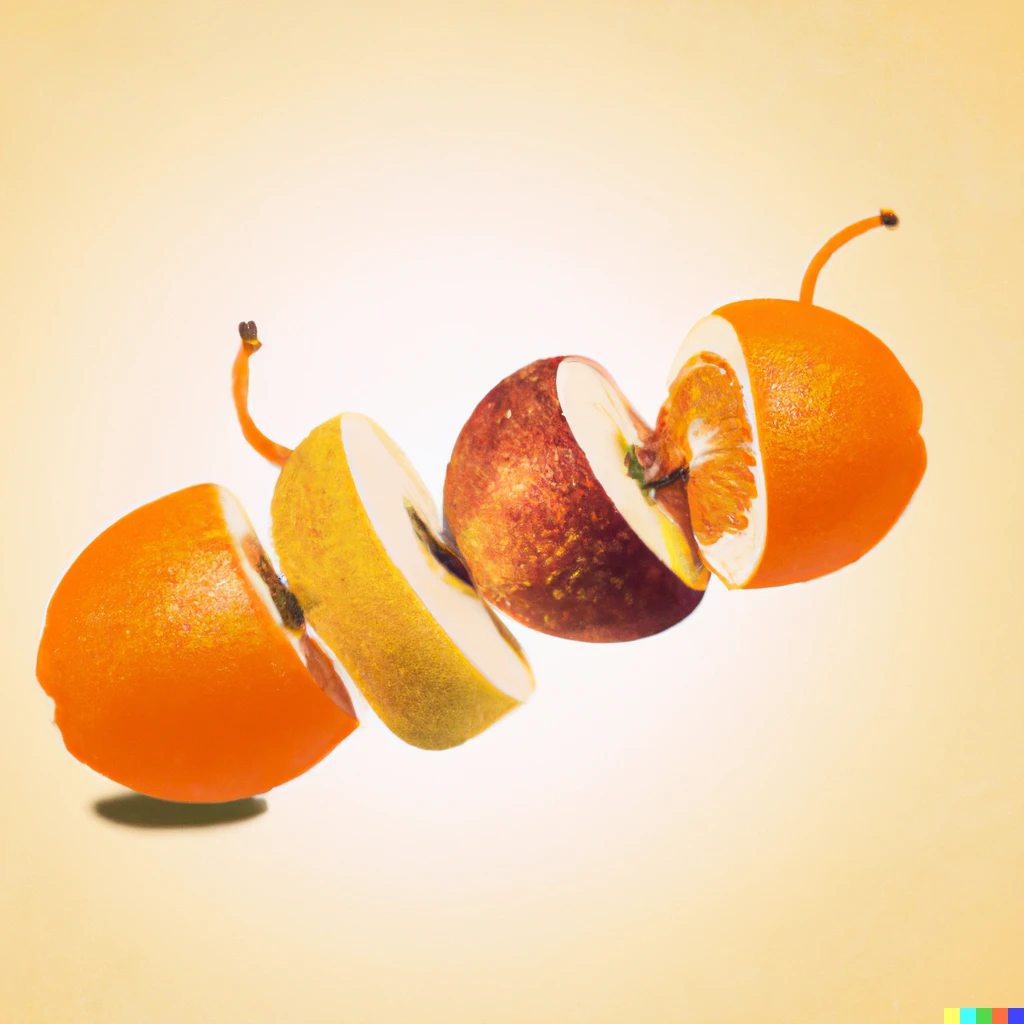 Prompt: Apples eating oranges. digital art | 250