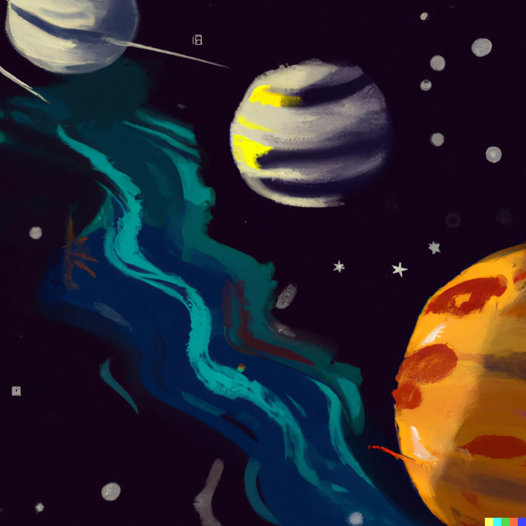 Prompt: blob-like creatures in space travel, Jupiter in background.