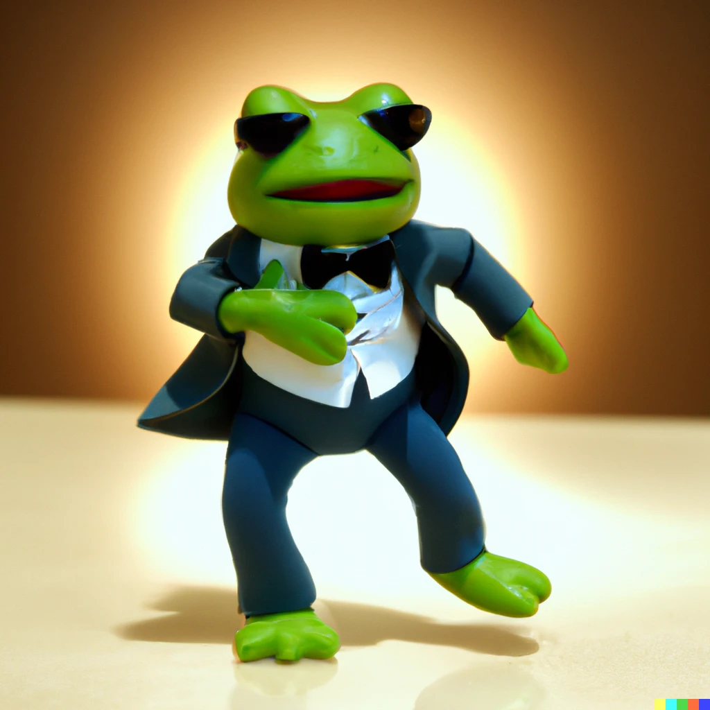 Prompt: A still of Kermit the Frog in Gangnam Style